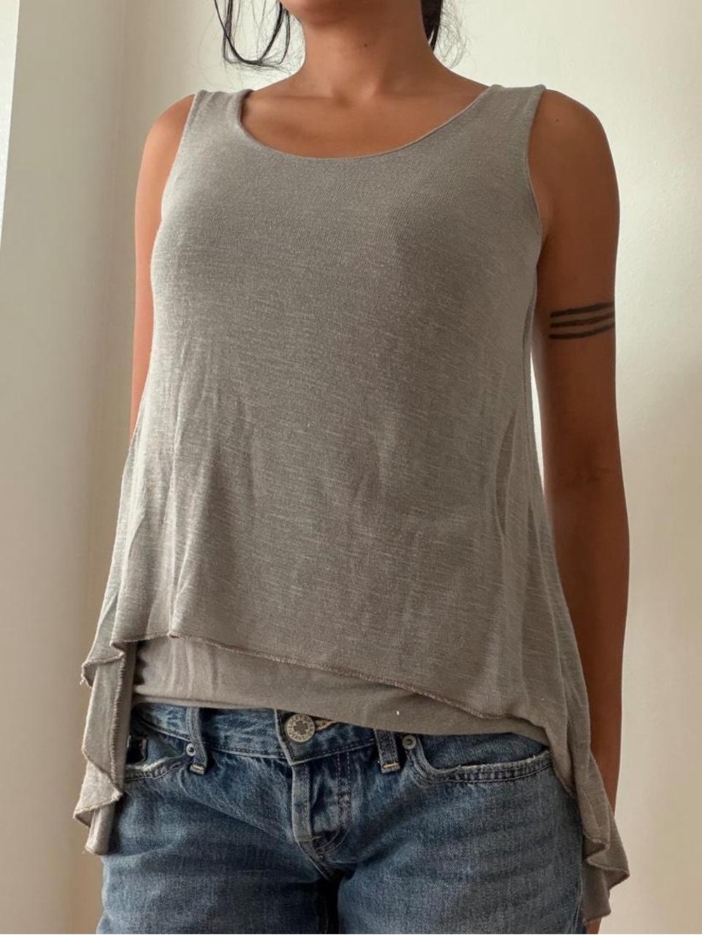 90s Minimalist Italian Layered Gray Beige Tank Top